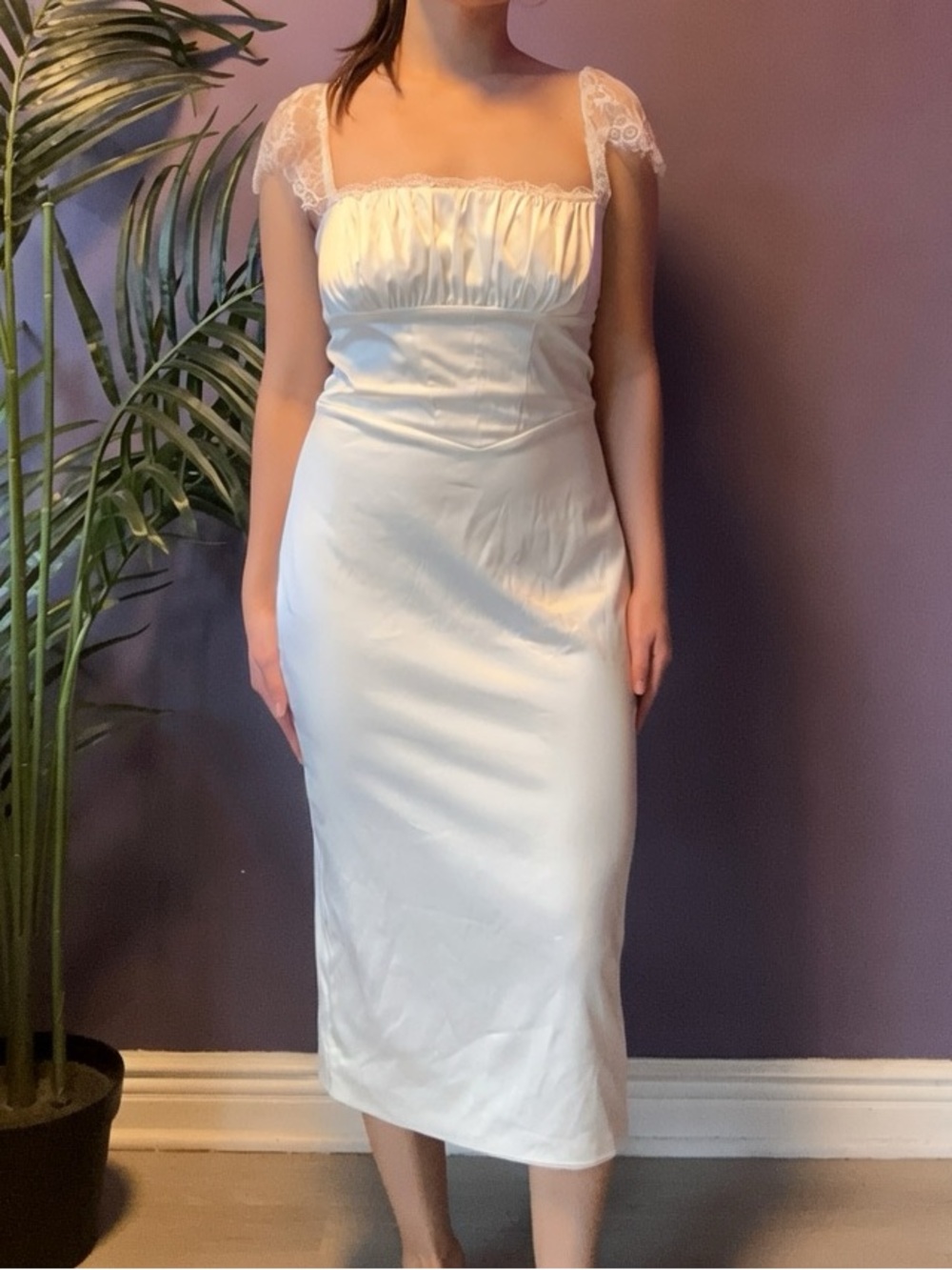 Amazon White Lace-Shoulder Midi Dress